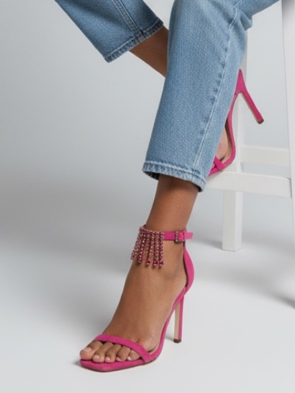 Stuart Weitzman Suede Pink Crystal-Ankle Strap Stiletto Heel Sandals Shoes $763